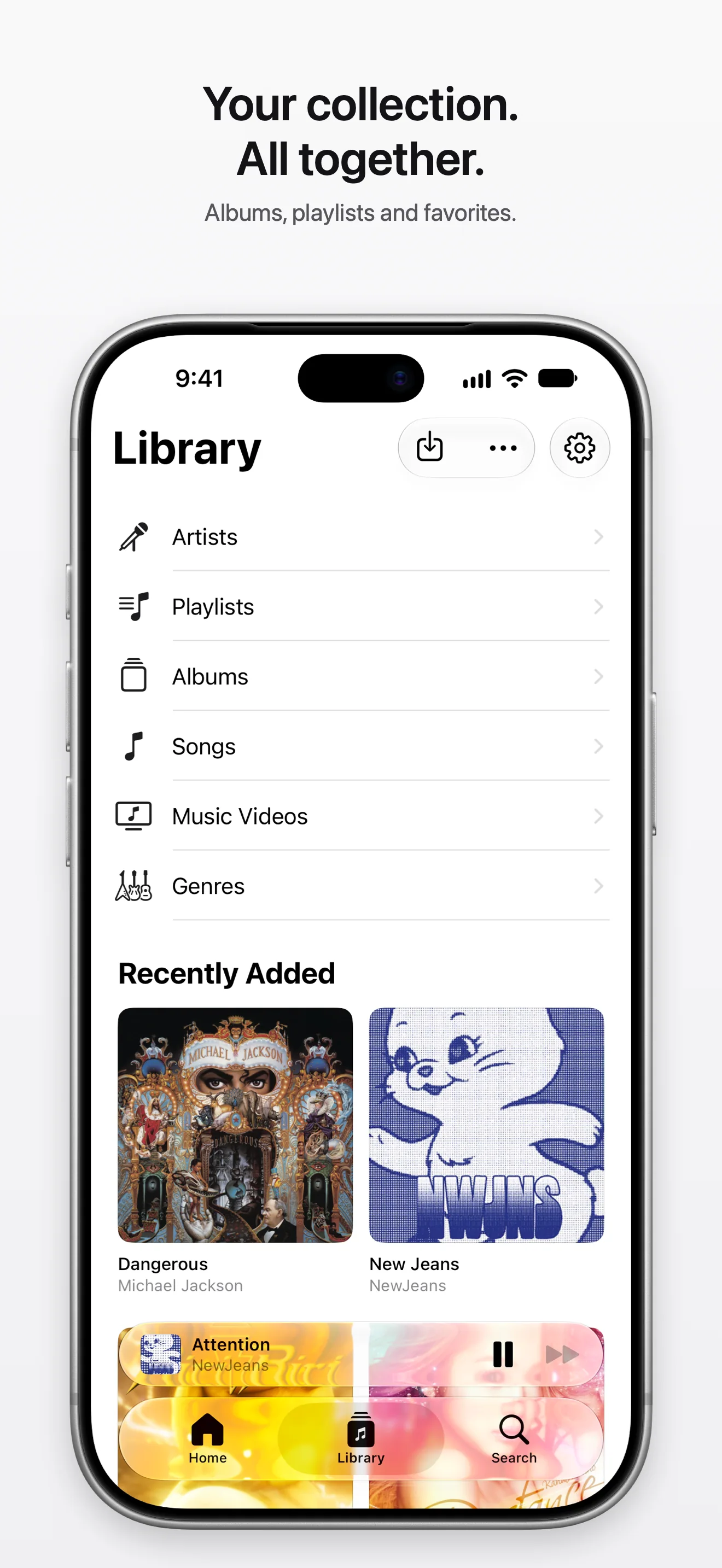 The library with its sections and Recently Added albums