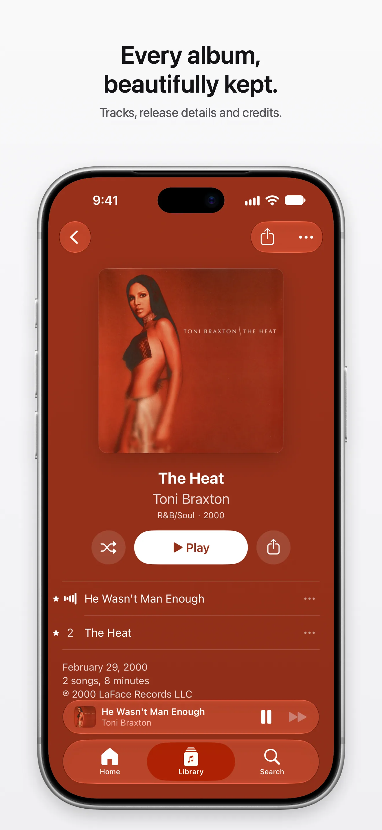 An album page with its tracks, release date and copyright