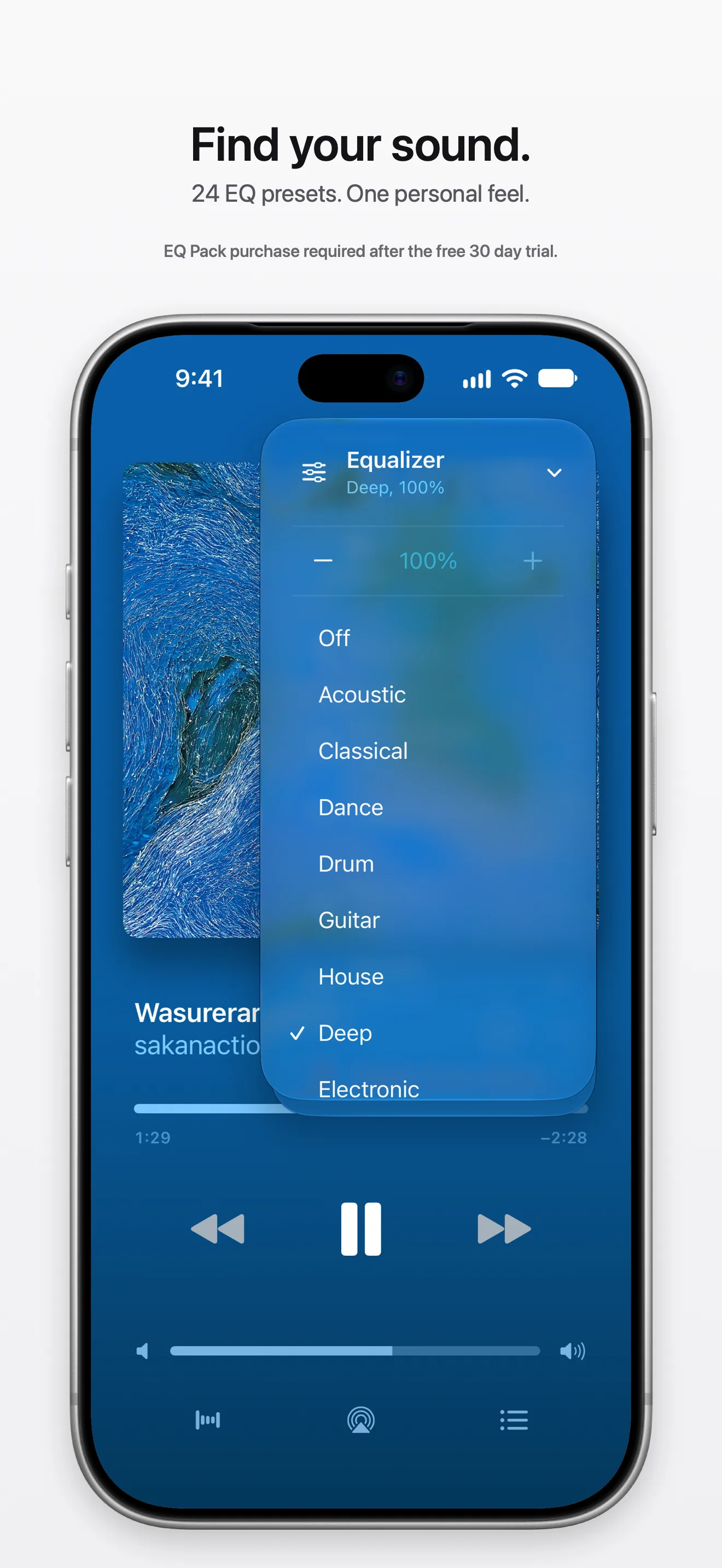 The player's equalizer menu with its presets